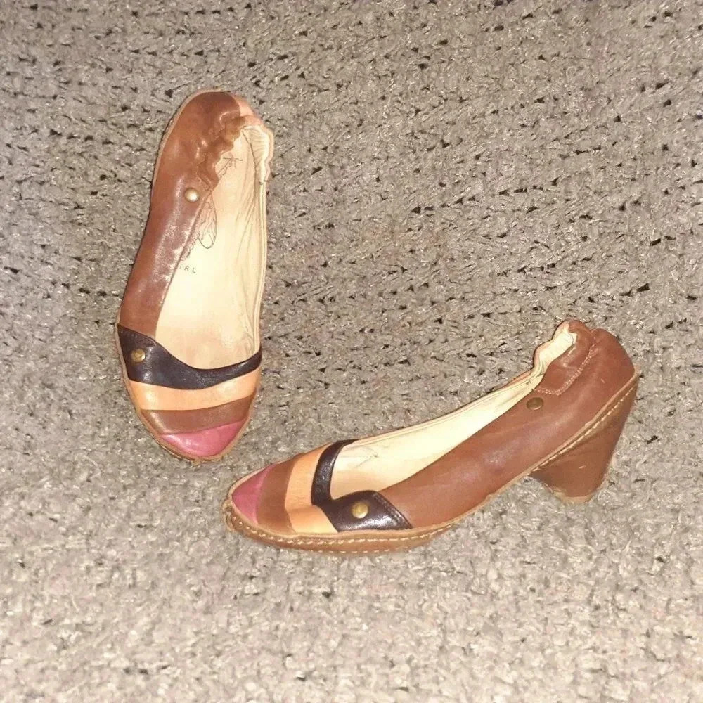 VINTAGE FLY GIRL-FLY LONDON-Vintage Color Block-Kitten Platform-Sz 36-Excellent